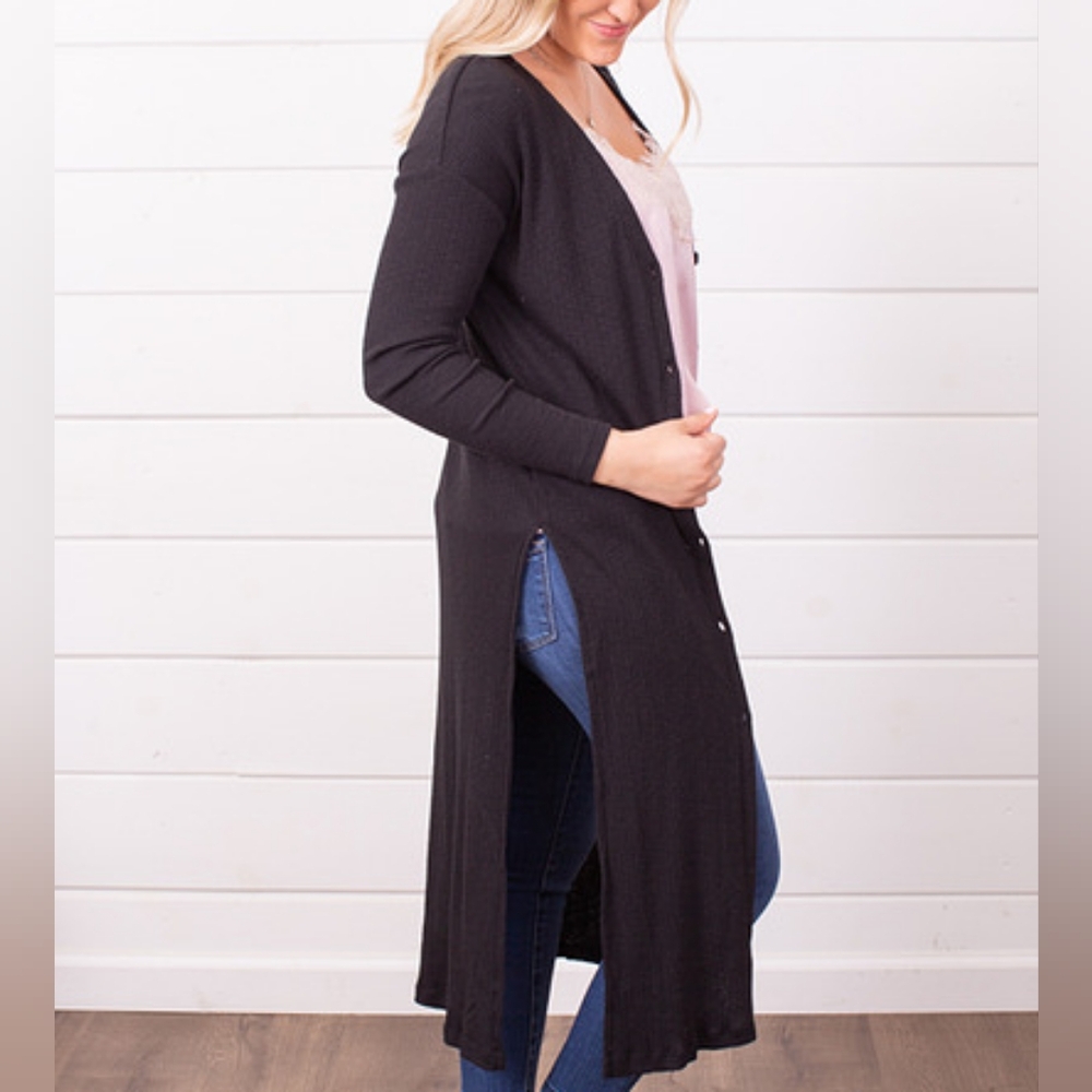 Z Supply Textured Black Button-Up Cardigan With Side Slits